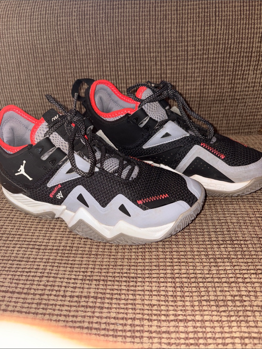 Woman’s 7.5 Jordan Westbrooke Black Gray Sneakers with Pink Accent